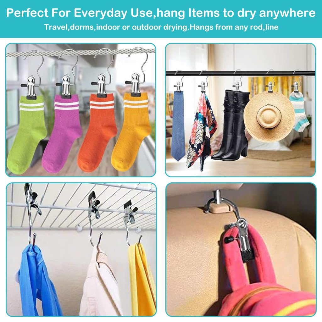 ZIBUYU 20Pcs Laundry Hooks, Clips for Clothes, Clothes Clip Hangers No-Trace Rubberized Clamps Clothes Clips with Hooks Clip Hooks Hangers for Towels, Socks, Baby Clothes