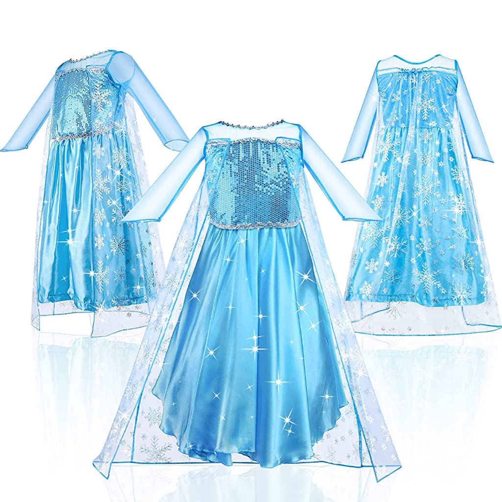SANNIDHI Elsa Dress for Girls Princess Elsa Costume Dress Sequin Cosplay Clothes Birthday Fancy Party Dress for Toddler Little Girls 3-6 Years(Multicolor)(Nylon + Spandex)