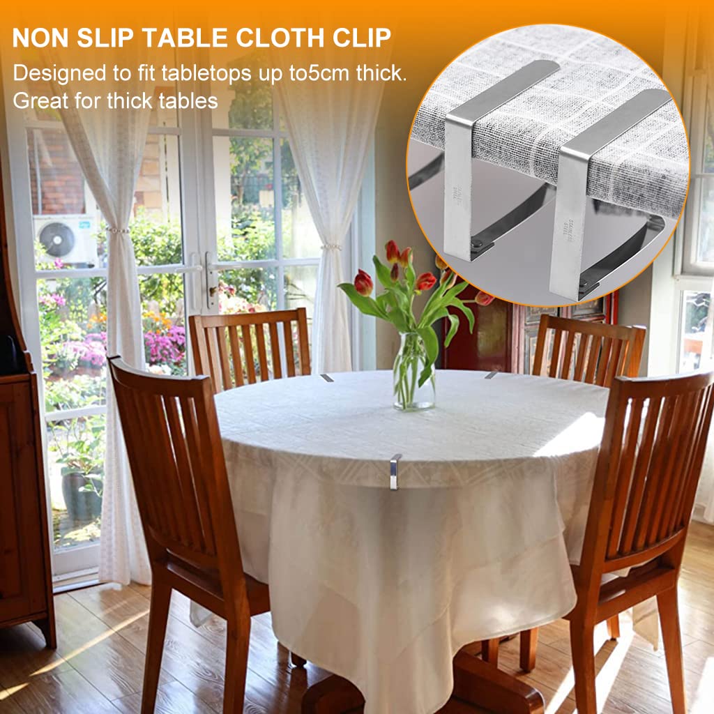 Supvox Tablecloth Clips, 4 Pack Stainless Steel Large Table Cover Clamps Table Cloth Holderss, Heavy Duty Picnic Table Clips, Table Cloth Holders Ideal for Restaurant Weddings Party (7 * 7.5cm)