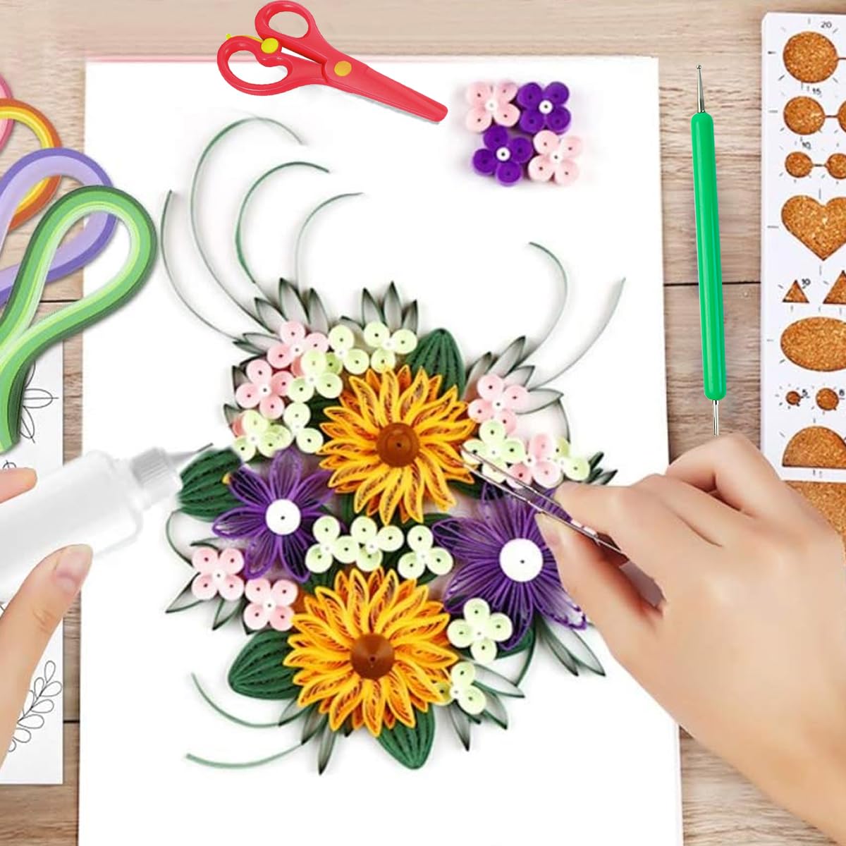 HASTHIP Paper Quilling Kit Quilling Tool Set Quilling Template Curling Tool Set Accessories for DIY Paper Quilling Craft Art Set (30 Colors 600 Strips)