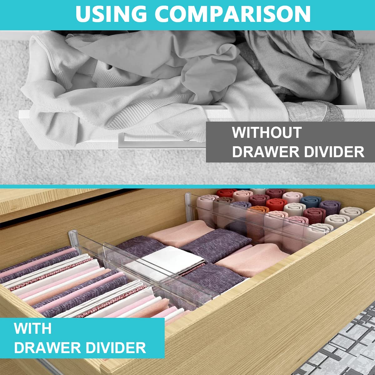 HASTHIP Drawer Dividers Organizers 4 Pack, Adjustable 3.2