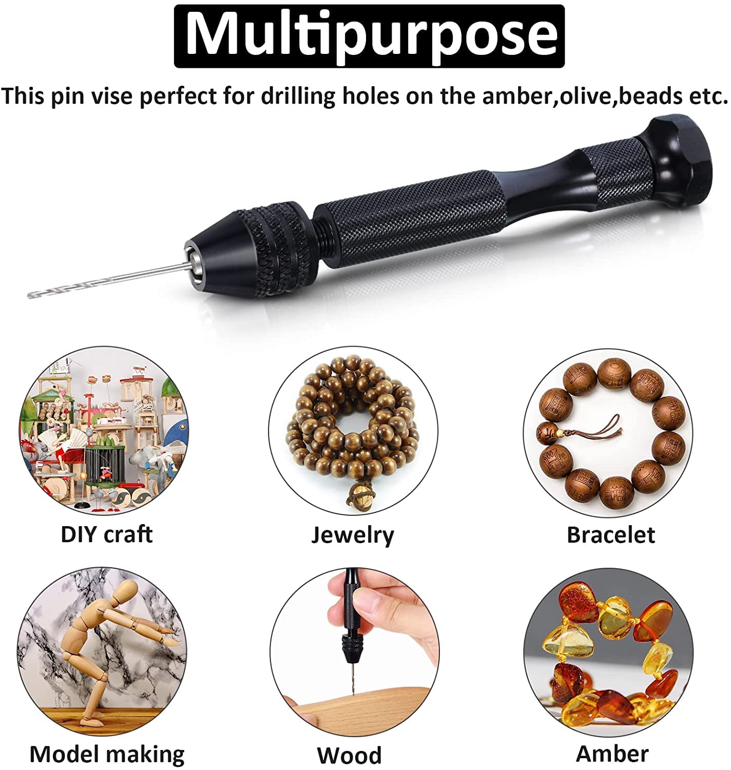 Supvox 36 Pieces Hand Drill Bits Set for Jewelry Making, Include 1 Pin Vise Hand Drill, 10 Mini Micro Drill and 25 Twist Drills for Resin Casting Molds Diamond Tipped Bead Plastic Keychain Pendant