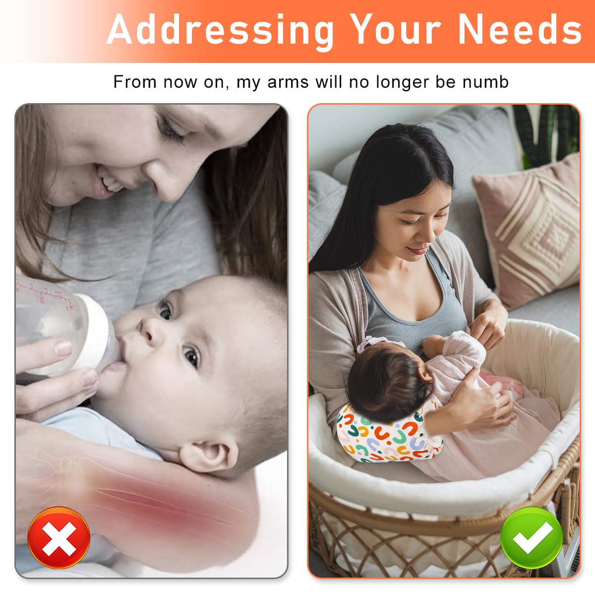 SNOWIE SOFT Breastfeeding Baby Pillow Mother Arm Pillow Soft Cotton Arm Support Pillow for Breastfeeding Mother Cute Print Pillow for Soothing, Breastfeeding, 23x18cm