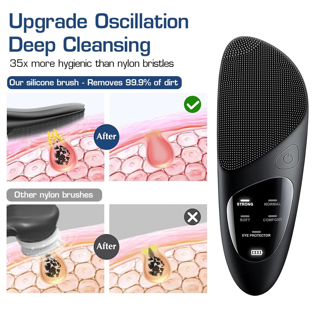 HANNEA Electric Silicone Scrubber for Facial Cleaning Heating Face Scrubber with 4 Cleansing Modes, Facial Massage, Deep Pore Cleaning Exfoliating, IPX7 Waterproof USB Rechargable(Pink)