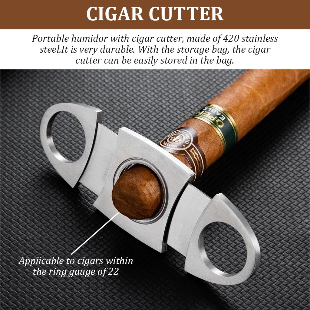 HASTHIP Leather Cigar Case for Three Cigars Cedar Wood Lining Travel Cigar Case with Cigar Cutter Cigar Humidor Case Cigar Gift Set for Man, Cigars Not Included (Black)