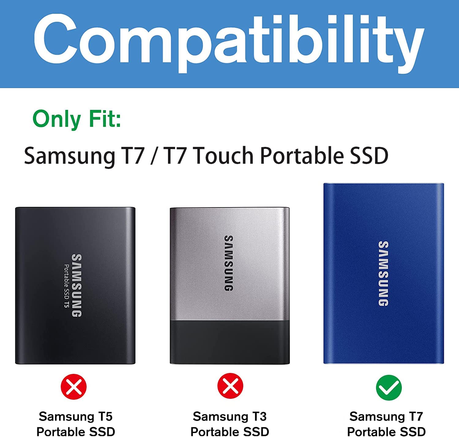 ZORBES Storage Bag for Samsung T7/T7 Touch Portable SSD, Shockproof Travel Organizer Storage Case with Handstrap for Samsung T7/ T7 Touch 500GB 1TB 2TB USB 3.2 External Solid State Drives (Only Bag)