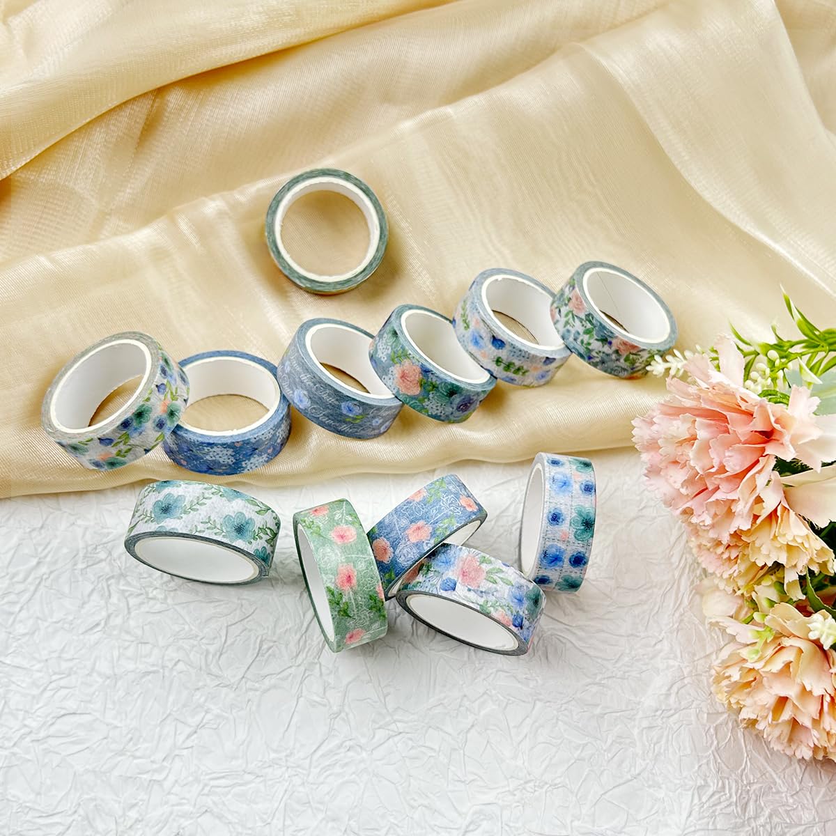 HASTHIP 12 Rolls Floral Washi Tape 0.59 inches x 16.4ft Aesthetic Floral Art Scrapbooking Washi Tape Masking Tape Floral Print Washi Tape for Decorating, Scrapbooking, DIY Crafts Scrapbook Supplies