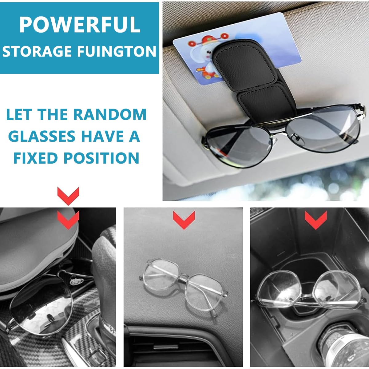 STHIRA Car Sunglasses Holder, Clip On Sunglasses Holder for Car, Magnet Sunglasses Holder for Sun Visor, Double Position PU Car Sunglasses Holder Clip for Versatile Card Receipt Holder Drive License Clamp