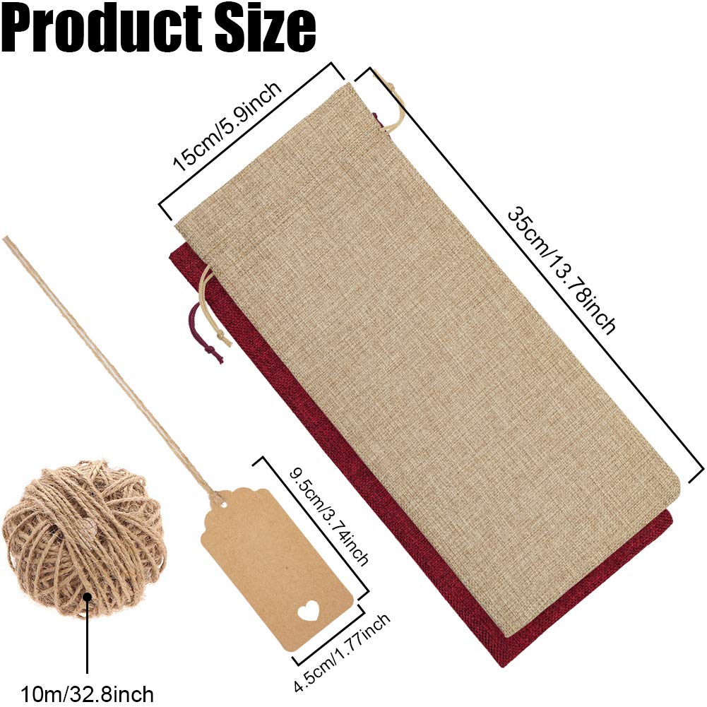 HASTHIP 12 Pcs Burlap Wine Bags Wine Gift Bags, 5.9 X 13.78 inches Wine Bottle Bags with Drawstrings, Tags & Ropes for Birthday, Travel, Holiday Party, Housewarming,Wedding, Home Storage