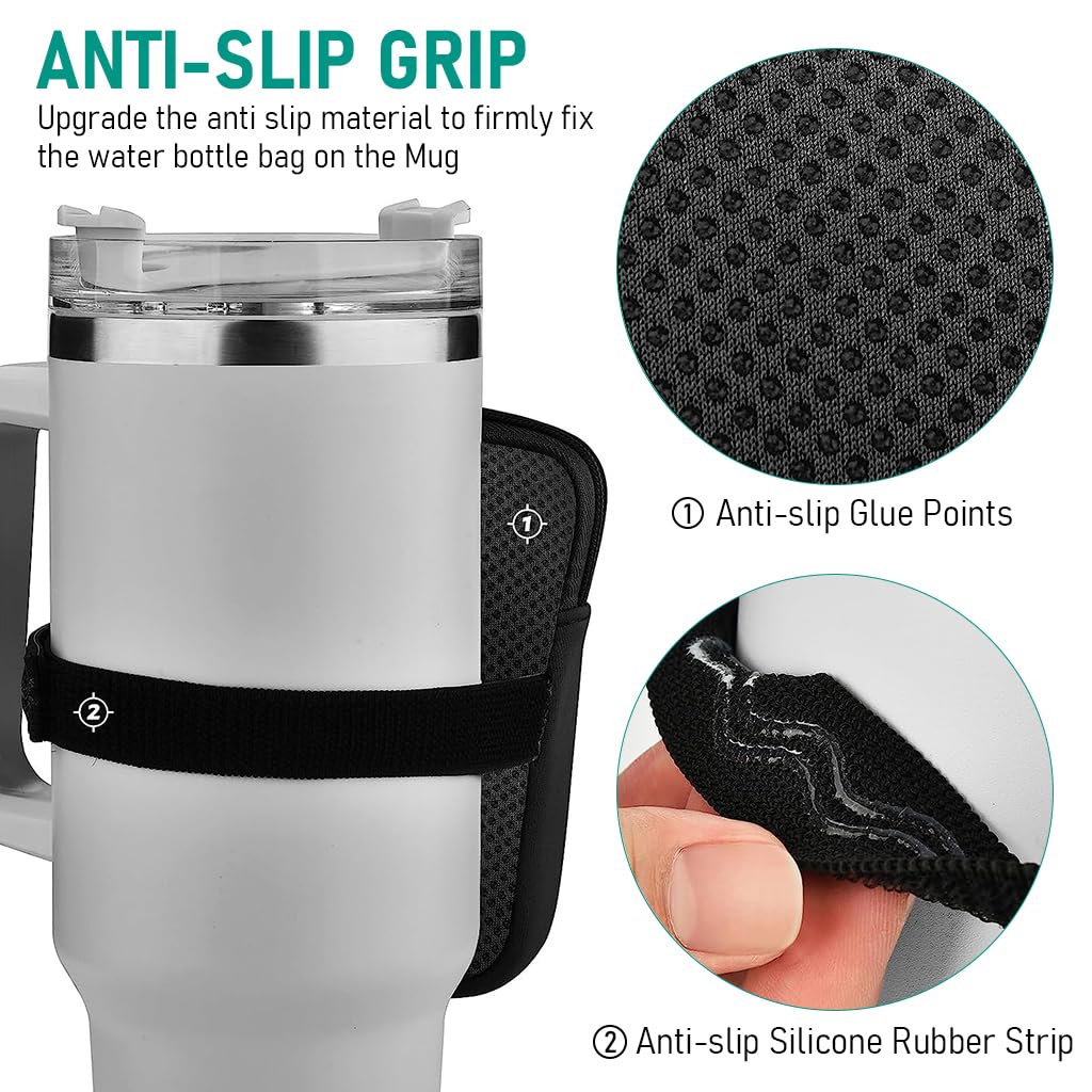 HASTHIP Water Bottle Pouch for Stanley, Gym Accessories with Adjustable Strap for Women, Sports Water Bottle Tumbler Pocket for Phone, Card, Keys, Cash, Black