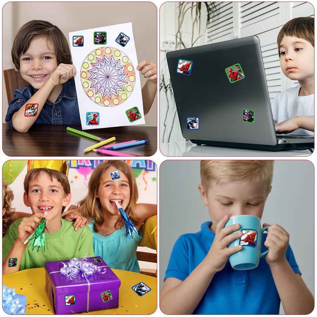 HASTHIP 200Pcs Spider Man Stickers for Kids Rewards, 0.98 inch Spiderman Cartoonish Sticker of 10 Patterns, Party Bag Fillers Boys Girls Teachers as Reward Craft Scrapbooking in Box Gift Set