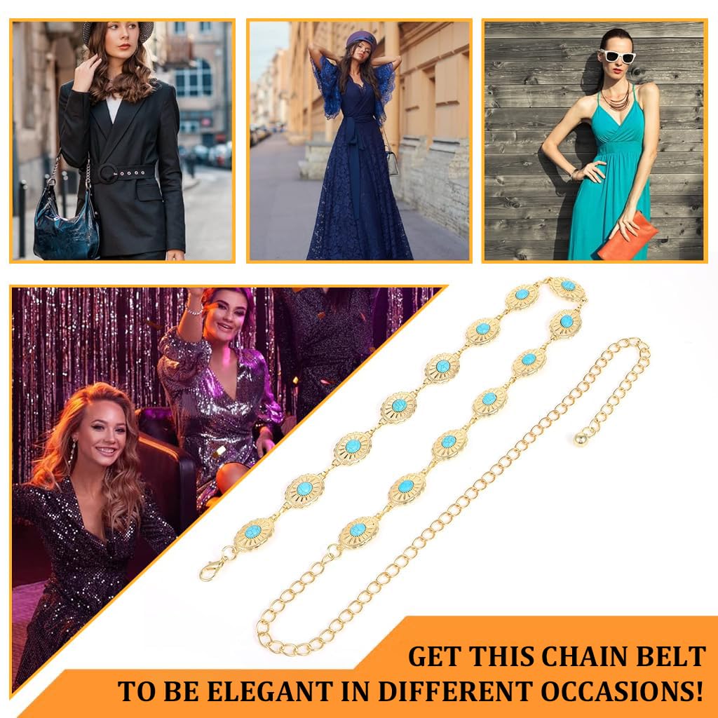 PALAY Gold Waist Chain for Women Stylish Body Belly Chain Ladies Peacock Blue Beaded Beach Hip Chain for Saree, Crop Tops, Bikinis Jewelry Accessories - 23.6+19.6 Inch