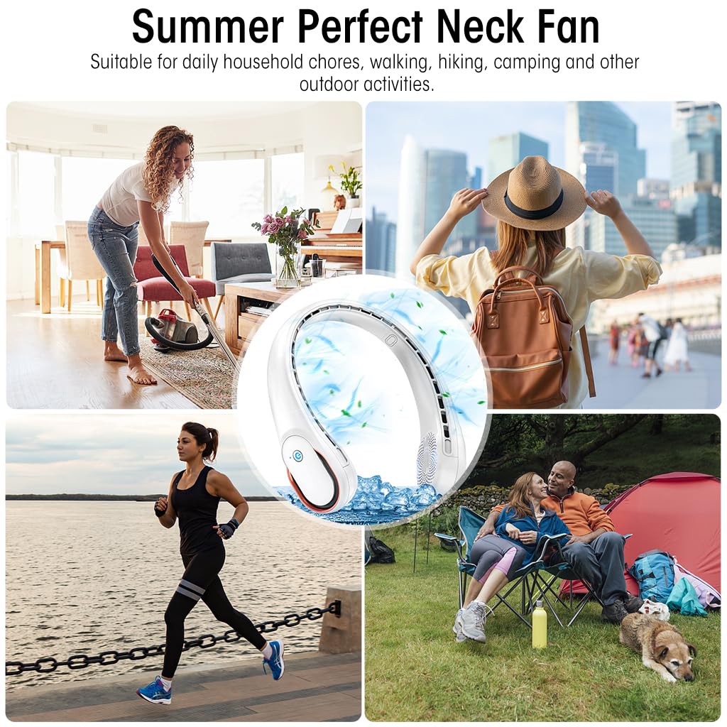 HASTHIP Portable Neck Fan - Quiet 360° Air Flow Mini Neck Fan, 3600mAh Rechargeable USB Neck Fan with 3-Speed, Adjustable Bladeless Neck Fan for Travel, Walking, Commuting, Indoor Use (White)