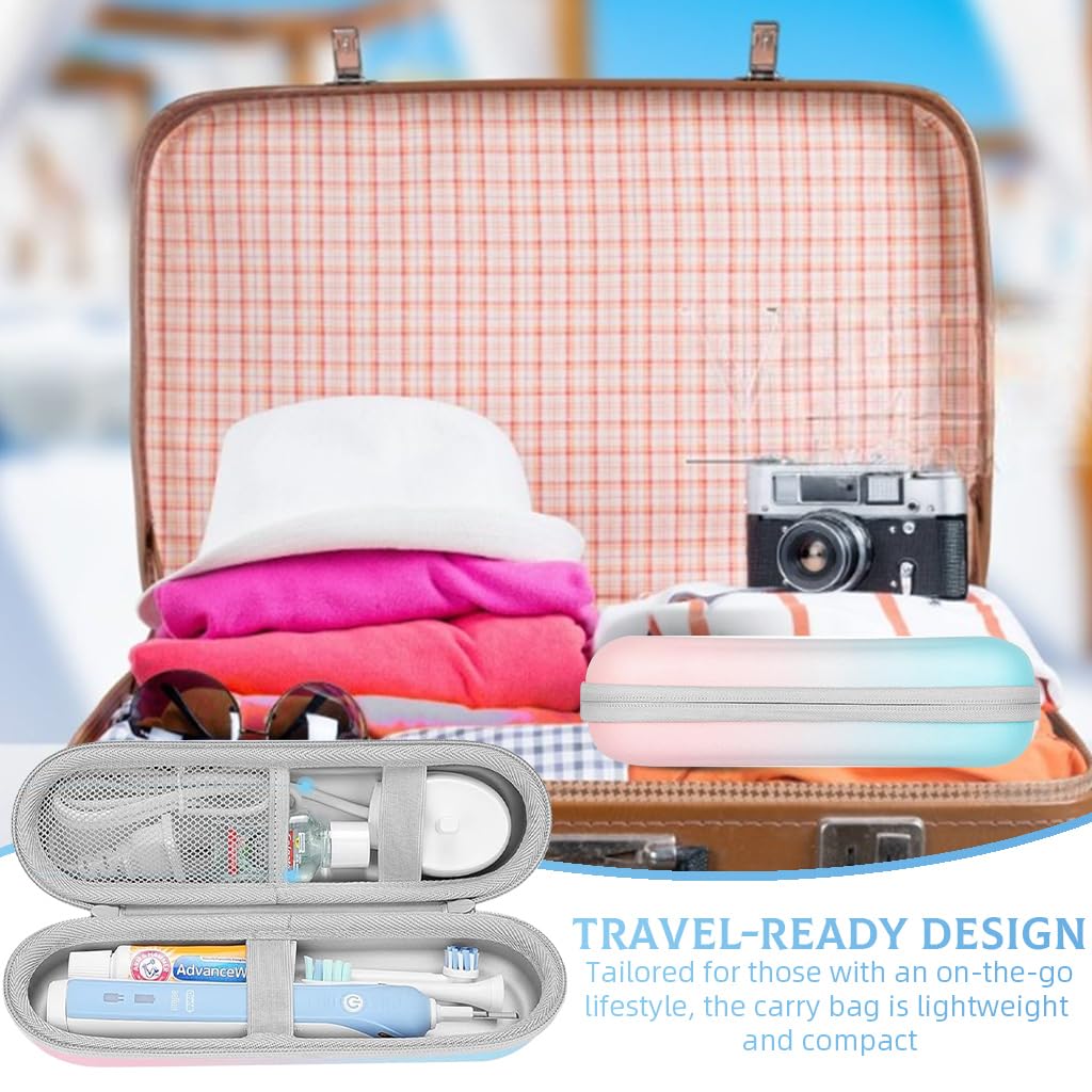 HANNEA Electric Toothbrush Hard Travel Case Compatible with Oral-B Pro Pro 500 300 1500 iO series 7 8 9 Electric Toothbrush, Portable EVA Protective Storage Bag Holder with Mesh Pocket, Pink