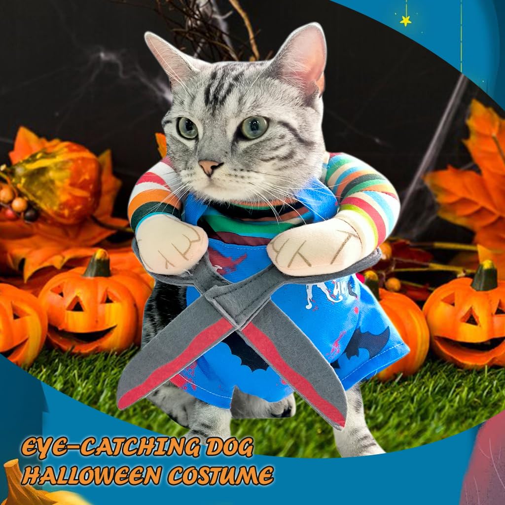 Qpets Dog Halloween Costume, Funny Rainbow Clown Costume Spooky Scissors-man Cosplay Dressing Costume Halloween Party Costume for Small Dogs, M