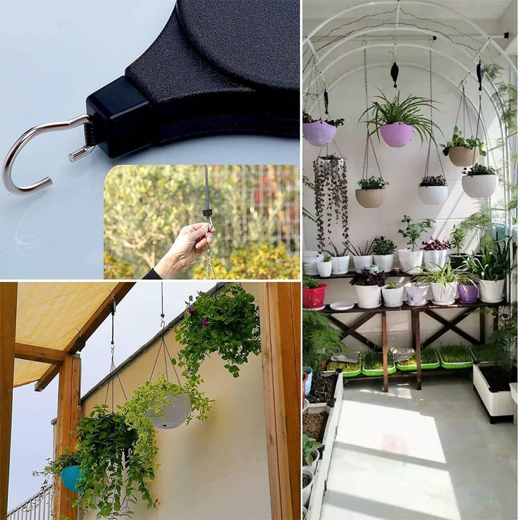 HASTHIP 2Pcs Hooks for Hanging Plants, Retractable Plant Hanger Easy Reach Hanging Flower Basket, Plant Hook Pulley for Garden Baskets Pots and Birds Feeder