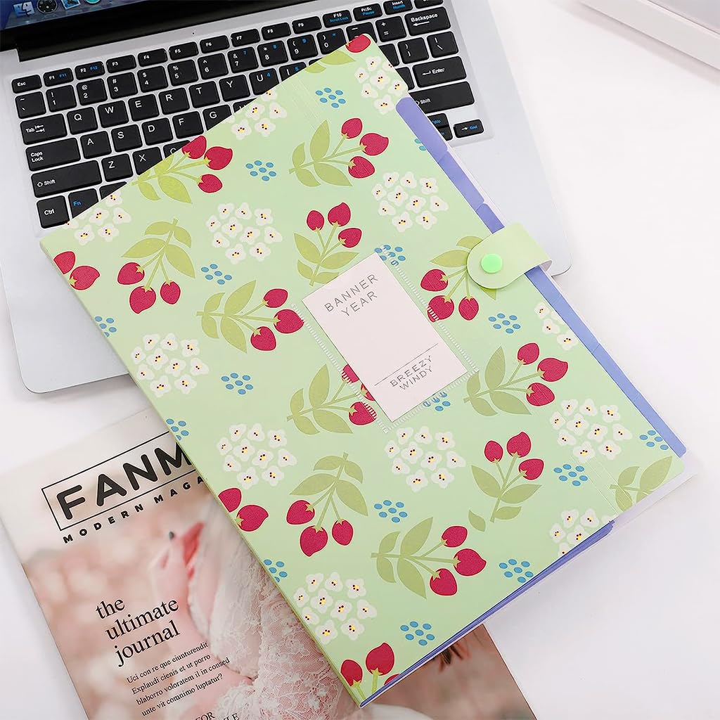 Climberty 4 Pack Expanding File Folder with Separate 6 Compartments, Accordion Document/Letter A4 Size Floral Print Plastic File Folders for Organization Travel File Folder with Snap Button Closure