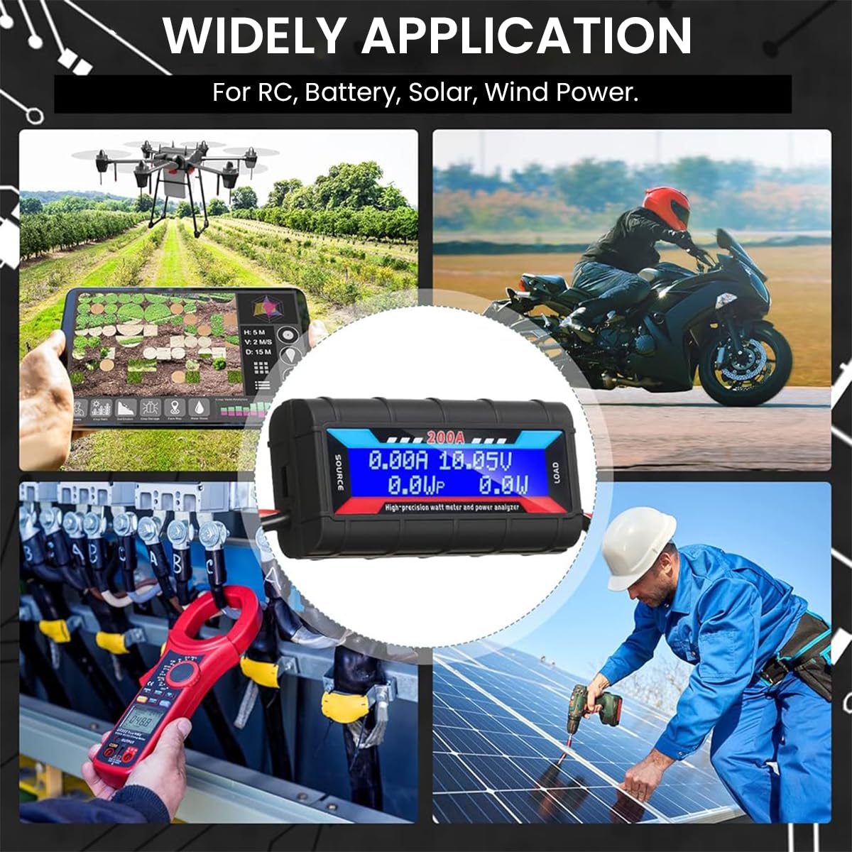 Serplex 200A High Precision Watt Meter Power Analyzer Battery Consumption Monitor Voltage Meter Amp Meter Power Analyzer with Backlight Digital LCD Screen for Solar Power, Vehicle Battery