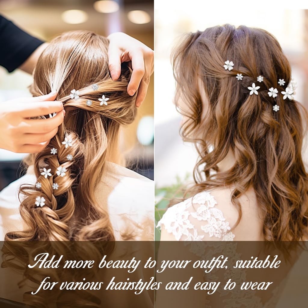MAYCREATE 20Pcs Small Hair Clips for Girls, Wedding Hair Clips for Hair Styling, Flower Hair Clip Barrette, Rhinestone Flower Clips for Women Hair, Princess Bride Hair Braid Charms Bun Accessories