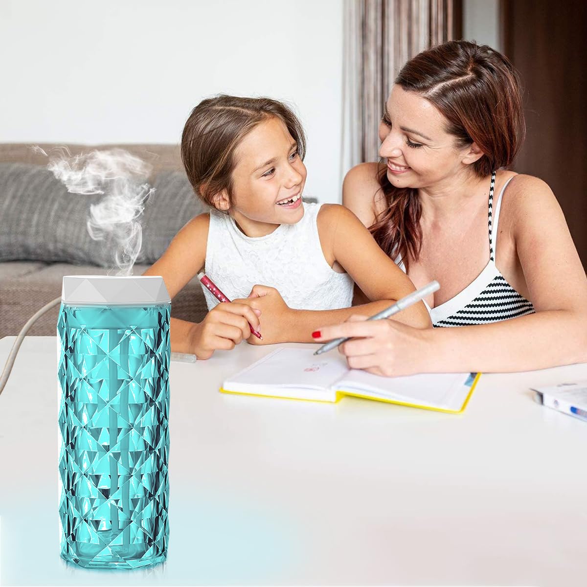 HASTHIP LED Crystal Humidifier 1000ml USB Essential Oil Diffuser with 7-Color Light Cool Mist Humidifier with 2 Misting Modes, Waterless Shut-Off Function,