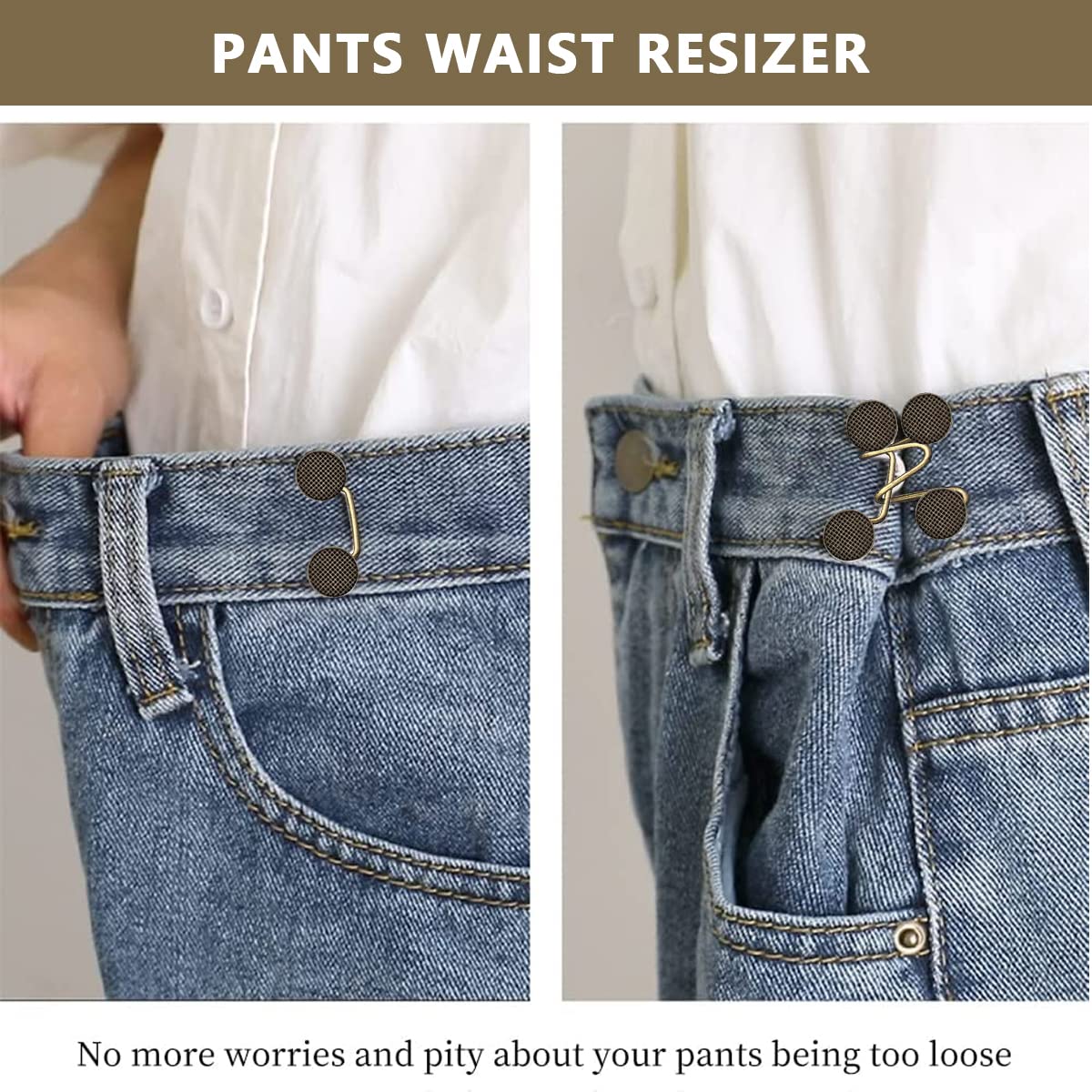 SANNIDHI 4Pcs Adjustable Waist Buckle Extender, Instant Jean Waist Tightener, Detachable Jean Pant Button, Metal Waist Buttons for Loose Pants (No Sewing)