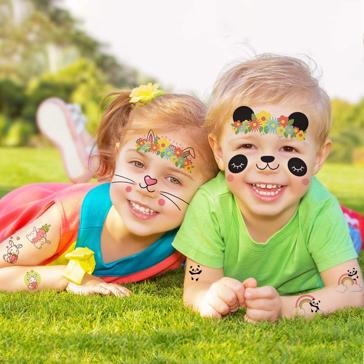MAYCREATE Temporary Face Tattoo Sticker for Kids, 10 Sheets Cartoon Animal Body Face Makeup Stickers for Girls Boys, Water Transfer Cute Fairy Stickers Set for Theme Party, Halloween