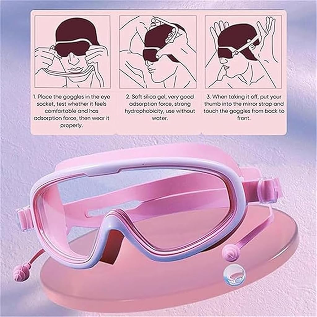 ZIBUYU® Swimming Goggles for Kids, with Adjustable Strap&Free Nose Clip, Silicone, Polycarbonate UV Protection&Antifog Goggles Air Tight for Swimming Girls&Boys (Blue Black)