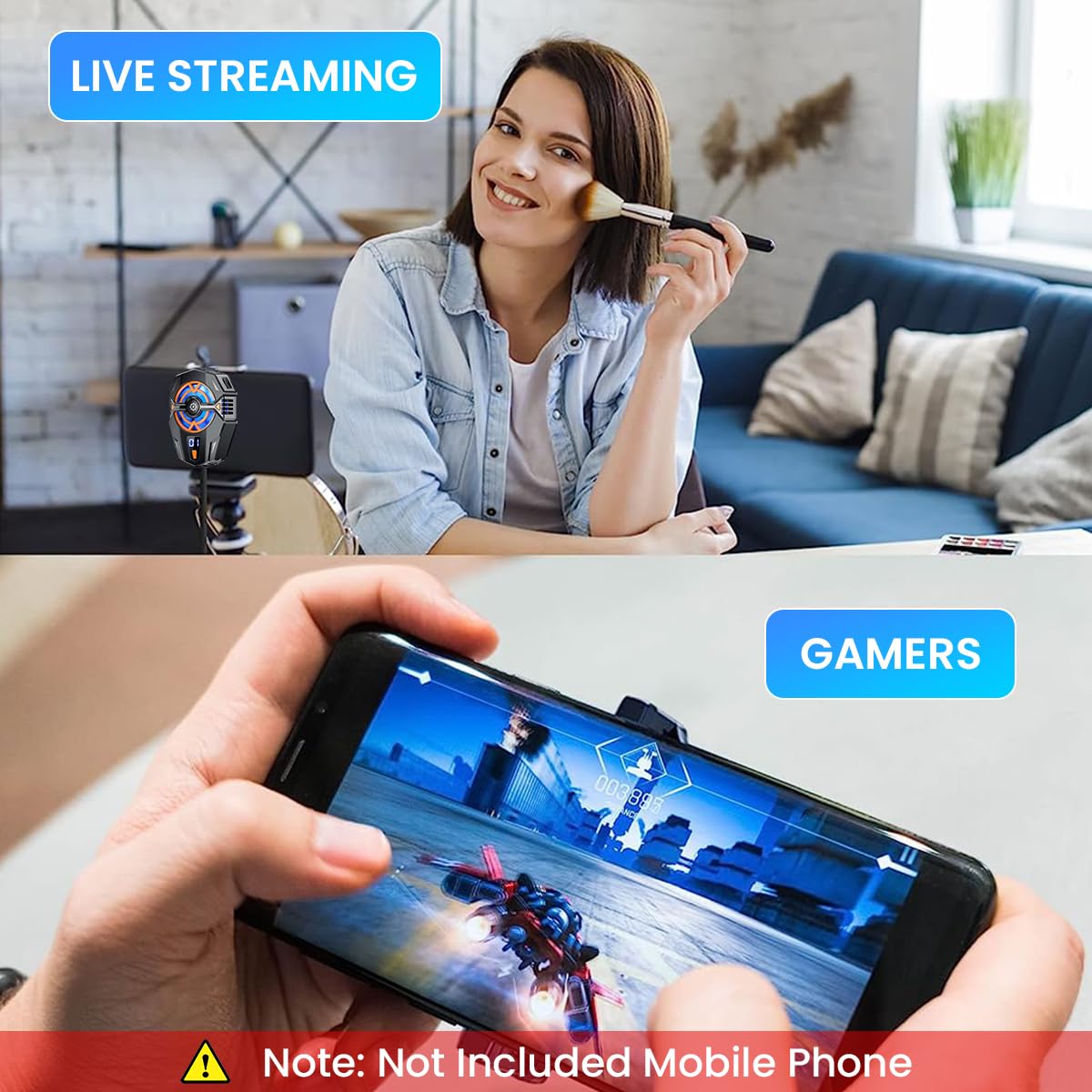 ZORBES Phone Cooler Gaming Fan, 3 Speed Adjustable Gaming Phone Cooling Fan with Digital Display and 5 Pairs Finger Covers, Phone Cooler for iOS & Android Smartphones from 4.5 to 6.7 in for Live Streaming