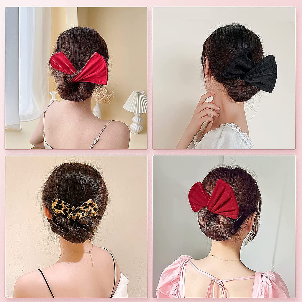 PALAY 3Pcs Hair Bun Accessories for Women Girls, Quick Hair Bun Maker, Fashion Flexible Bun for Hair Twister, French Hairstyle Donut Hair Bun Clips Set (Black, Red, Leopard)