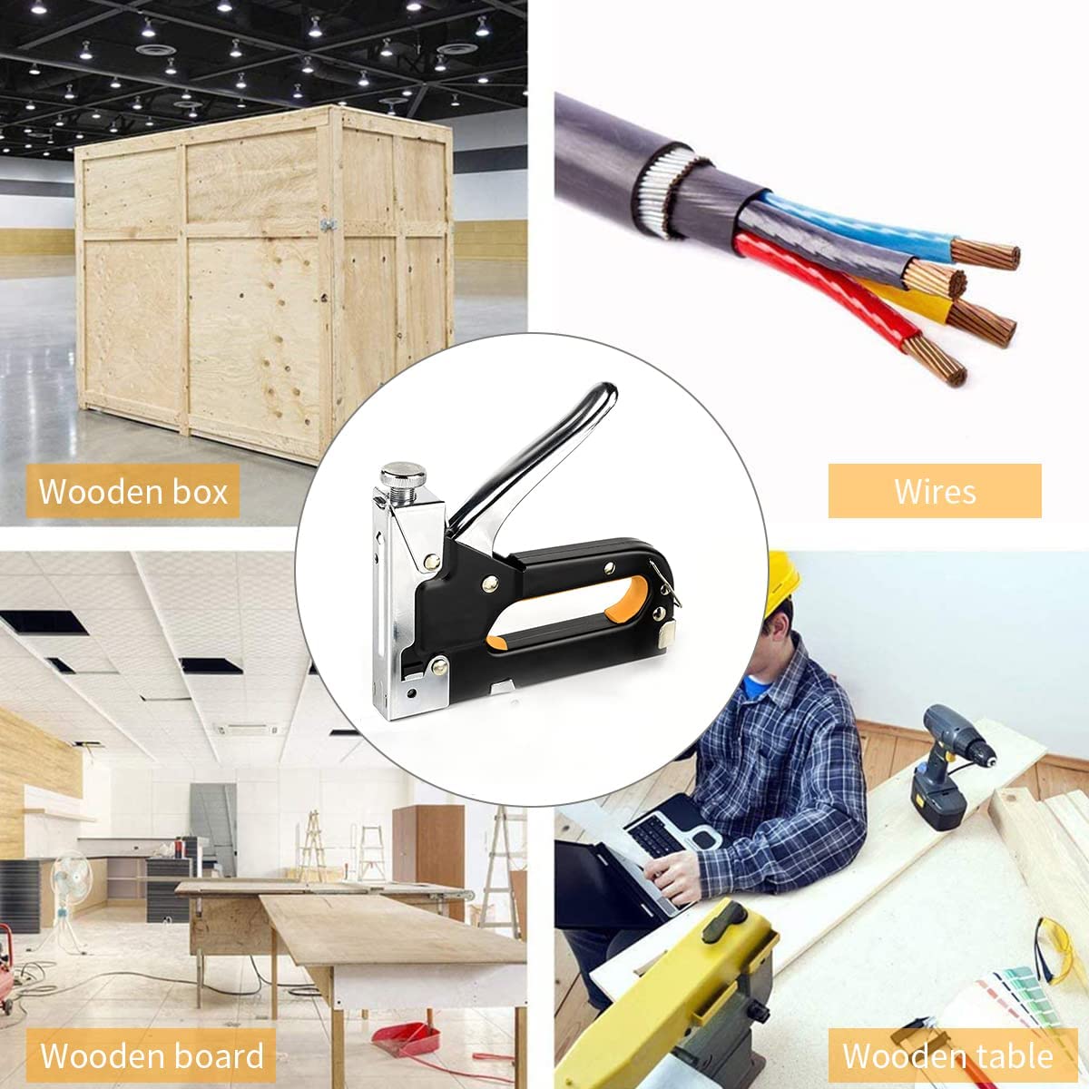 HASTHIP Heavy Duty Staple Gun, 3 in 1 Heavy Duty Stapler Staple Gun with Stapler Remover and 2100Pcs Staples, Tracker Machine with Pins Staple and Nail Gun for Wood Furniture Woodworking SofaSeat Cover Repair