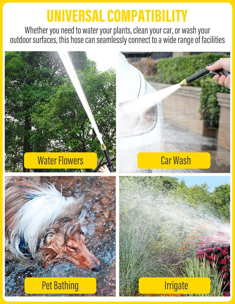 HASTHIP 15m Garden Hose Pipe with 3 Function Pressurized Sprayer Gun, Expandable EVA Lightweight Anti-Kink Flexible Water Hose with 3/8'' Quick Connector & Sprinkler for Home Garden Car Washing