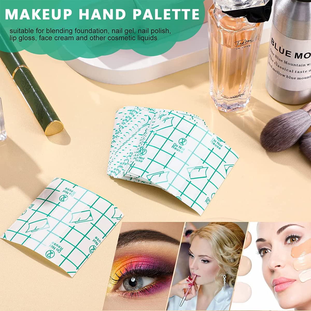 MAYCREATE 100Pcs Hand Palette for Makeup PU Film Makeup Palette Artist Must Haves Waterproof Transparent Adhesive Makeup Mixing Tape for Foundataion Blending (2.4''x2.4