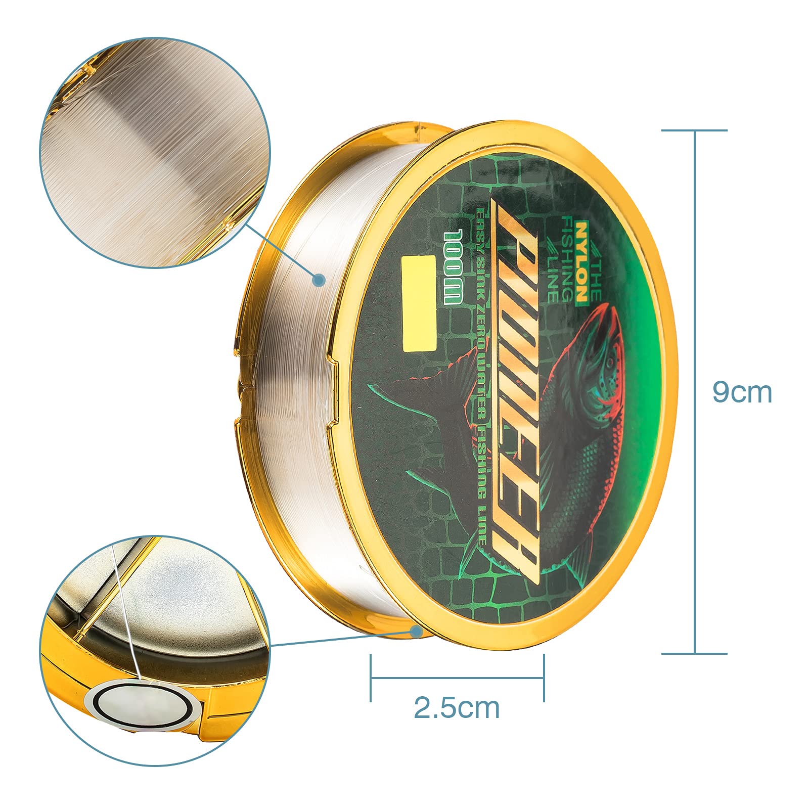 Proberos Super Strong Fishing Line, 100m Diameter 0.52mm 48.7LB Nylon Fishing Accessories, Fishing Soft and Durable (Green, Maximum Pulling Force 22 KG) (White)