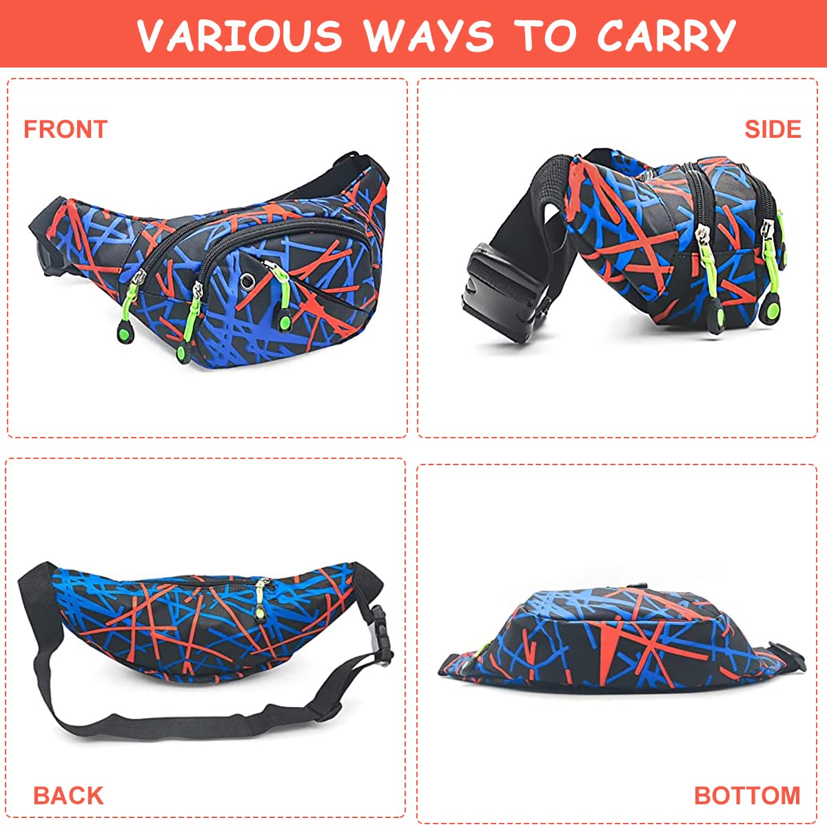 GUSTAVE Waist Bags for Men Women, Stylish Waterproof Chest Bag with Adjustable Strap Sport Fanny Bag Bumbag for Hiking Travel Camping Running Sports Outdoors
