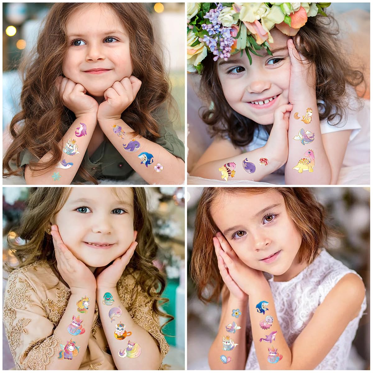 MAYCREATE Temporary Tattoo for Women Girls, Glitter Fake Tattoos Stickers for Face Arm Body, Adult Kids Freckle Tattoo Art for Rave Party Halloween (Cartoon Animal)