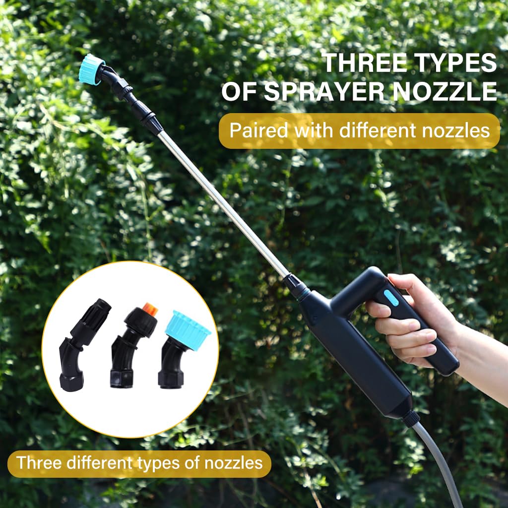 HASTHIP® USB Water Sprayer with 3 Nozzles 2400mAh Mist Lightweight Garden Sprayer with 16.4 Water Pipe Long Nozzle for Irrigation Gardening Watering Agriculture 2 PCS