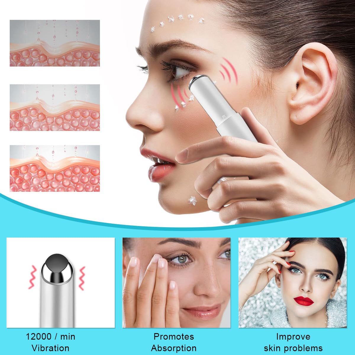 HANNEA Electric Eye Massager Wand, Face Massage Tool Wand Pen, Chargeable Facial Massager, Eye Massager for Dark Circles, Eye Bags, Puffiness Under Eyes