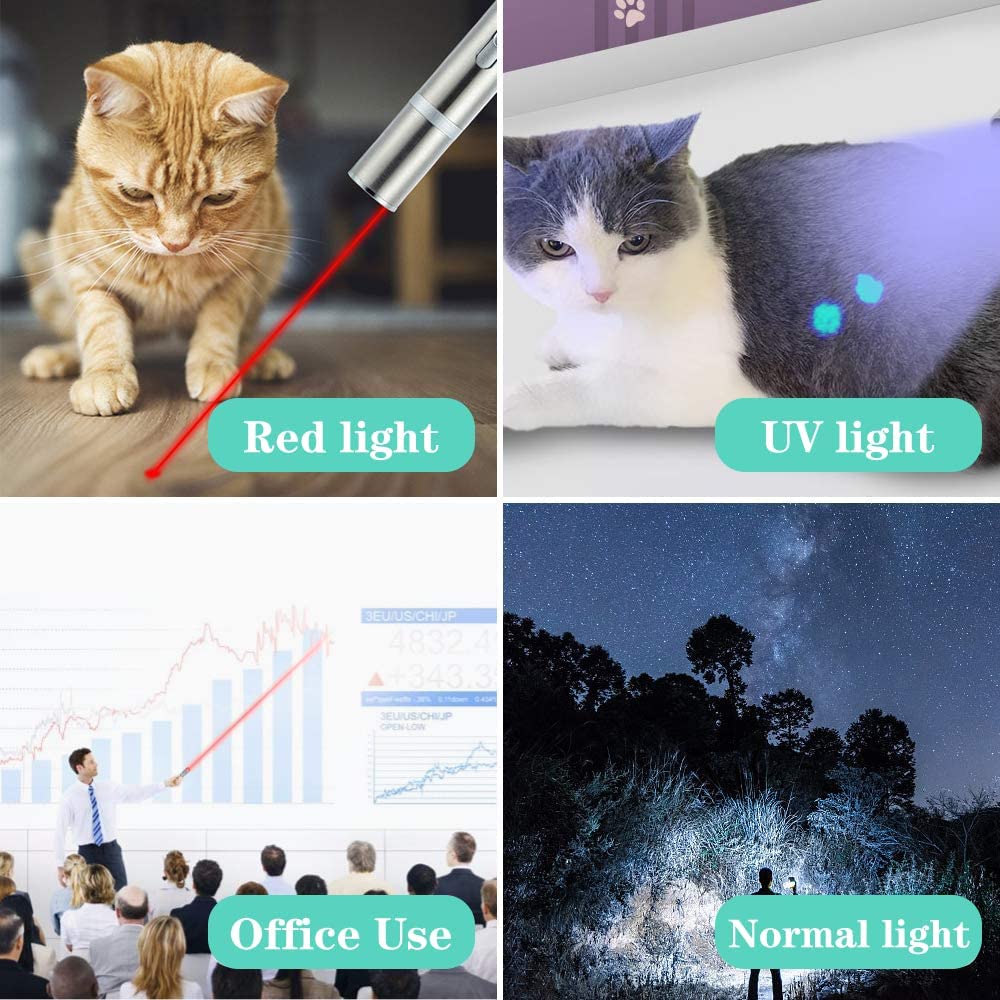 Qpets Cat Chasing Toy,USB LED Laser Pointer for Chasing Interactive Cat Toy 3 in 1 LED Laser Pen Checking Cat Skin/White Light Illumination/5 Patterns