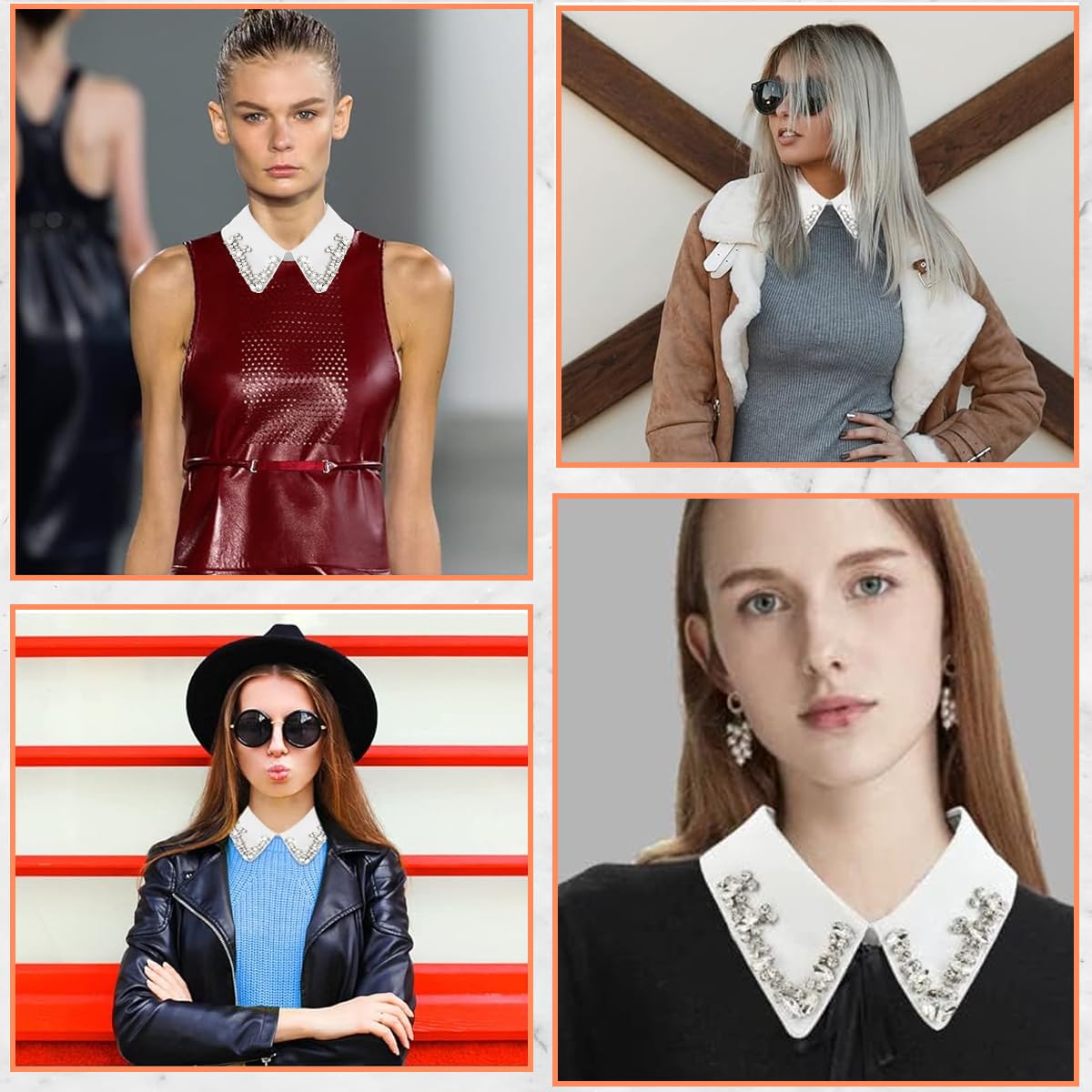 PALAY Fake Collar for Women White Half Fake Shirt Collar Chiffon Blouse Dickey False Collar Stylish Rhinestones Women Detachable Collar - All Season Use