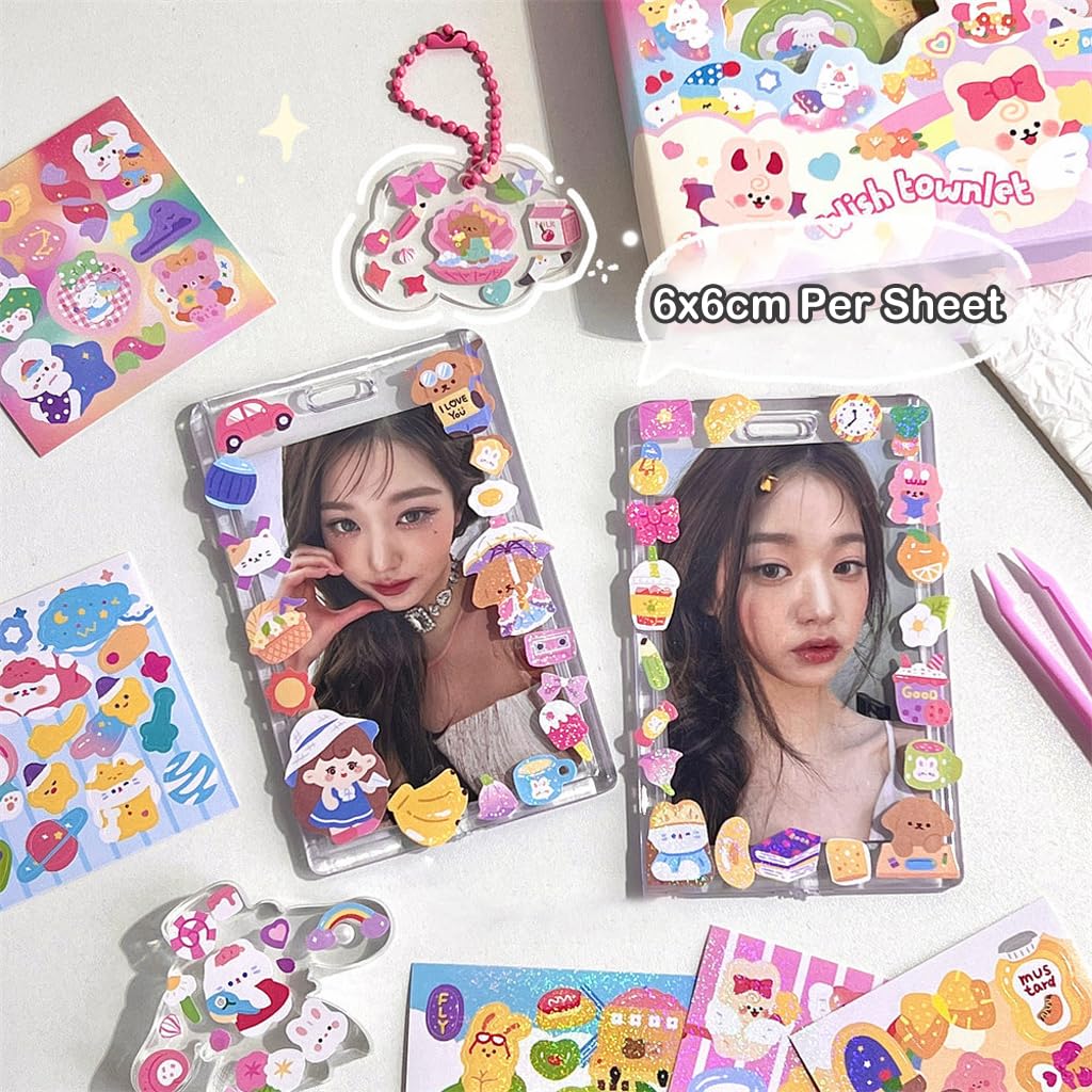 HASTHIP 100 Sheets Kawaii Stickers - Cartoon Stickers Scrapbooking Decorative Decal Stickers for Junk Journal Supplies, DIY Crafts Album Phone Cases Laptops Notebook, 6x6cm Per Sheet