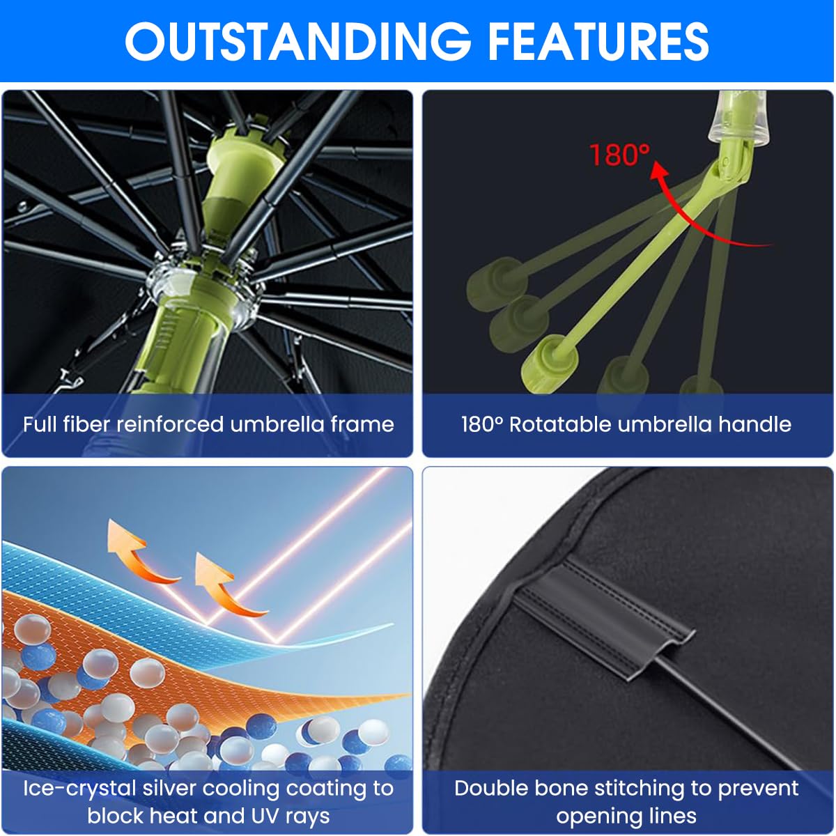 STHIRA Car Windshield Sun Shade UPF 50+ UV Protection 2 in 1 Car Umbrella with Glass Hammer Rearview Mirror Friendly Car Sun Shade Protector Quick Install for Auto Sedan, SUV, 145x75cm Car Sunshade
