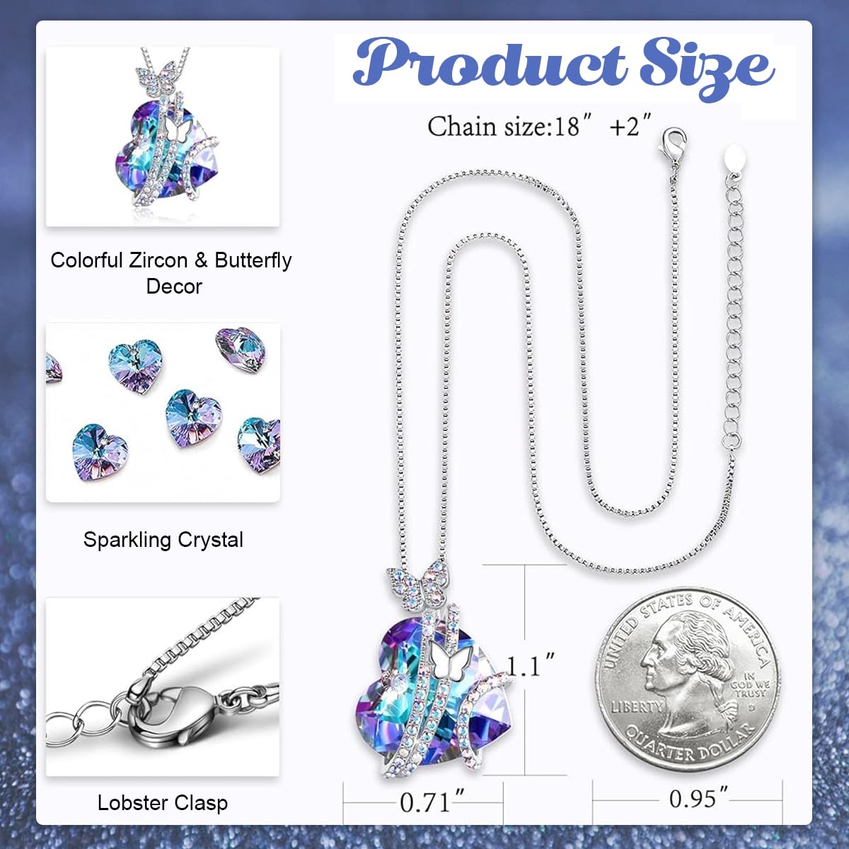 SANNIDHI Butterfly Necklace Chain Necklace Alloy Heart Pendant Butterfly Fantasy Dazzling Rhinestone Necklace for Girls Valentine's Day Gift Birthday Gift Jewelry Gift for Girls