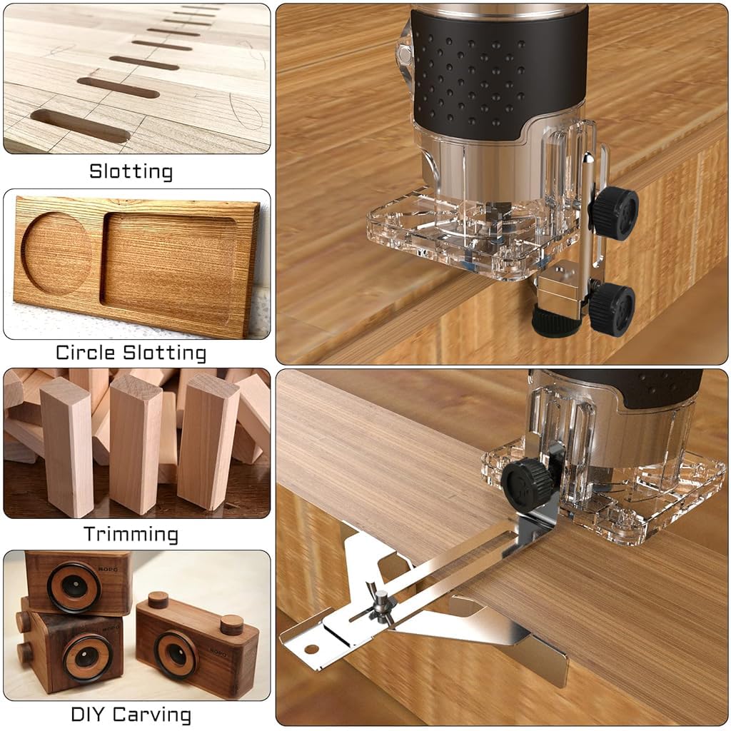 Serplex Electric Wooden Router 800W Electric Wooden Router Wood Trimmer 30000R/MIN Wood Router with Switch Anti-slip Handle Design Woodwork Router Tool for Sharping Edge, Trimming, Punching