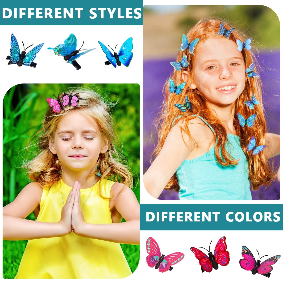 PALAY 50pcs Butterfly Hair Clips for Girls Kids, Cute Vivid 3D Butterfly Barrettes, Stylish Hair Clip Hair Accessories for Girls Teens Women Bridal, Party Favors