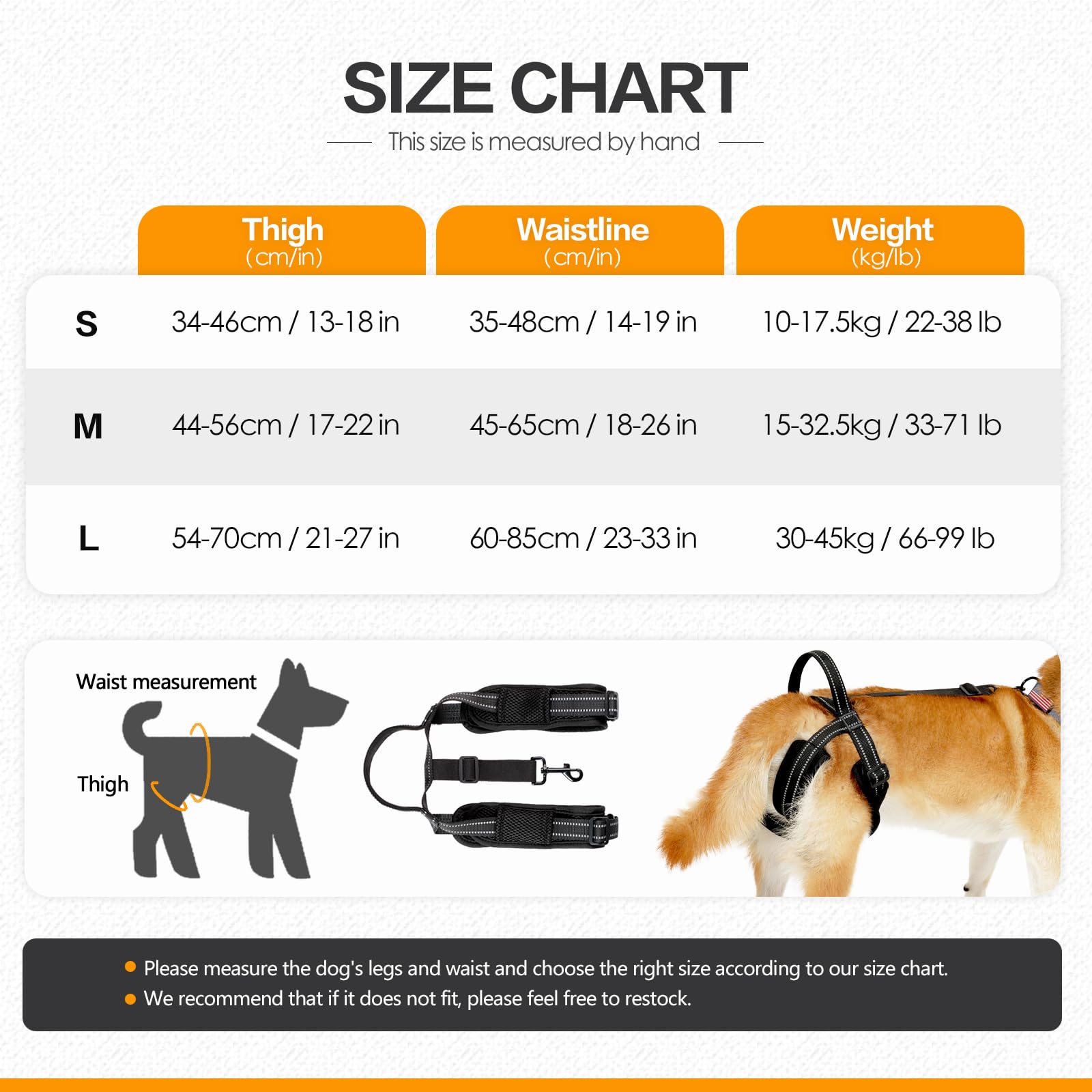 Qpets Dog Lift Harness Rear Leg Use Lifting Harness for Dog Rear Legs Support Adjustable Length and Size Rear Legs Walking Assistant Dog Leg Support for Aging Dog, Disabled, Injured Dog(Size, M)