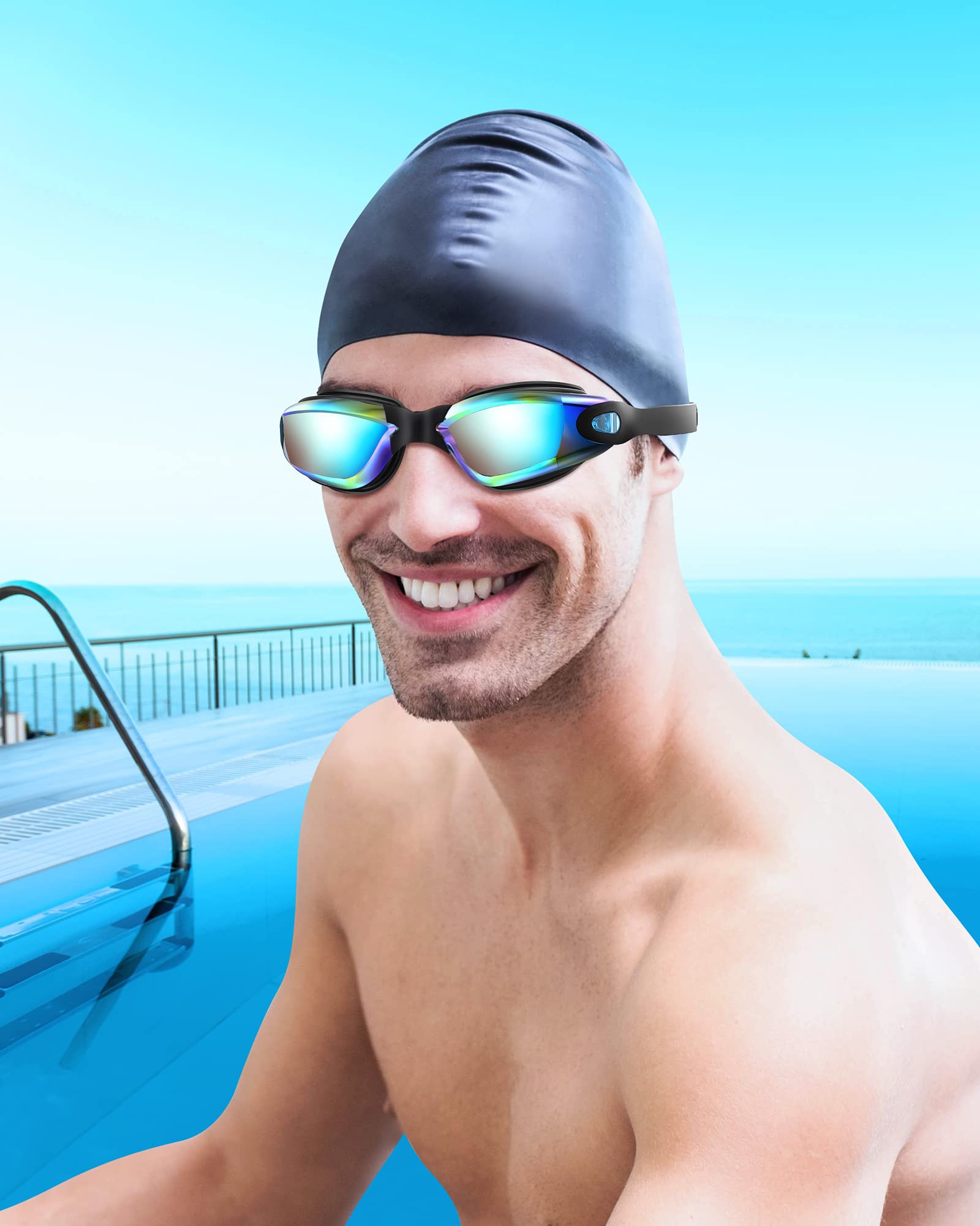 Proberos UV Protection Swimming Goggles for Adult Leakproof Anti-fog Swimming Goggles Adjustable Swim Goggles for Men Women, Black