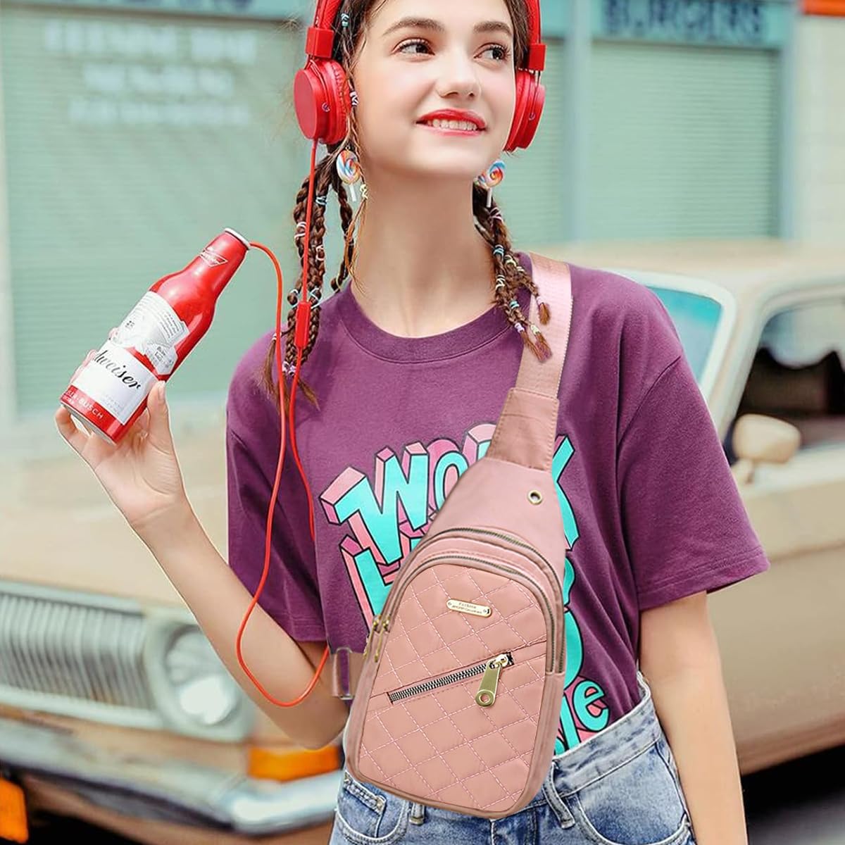 PALAY Crossbody Bag for Women Sling Bag for Women Crossbody Bag for Women Phone Bag Oxford Cloth Stylish Pink Chest Bag Versatile Fashion Sling Bag Travel Shoulder Bags
