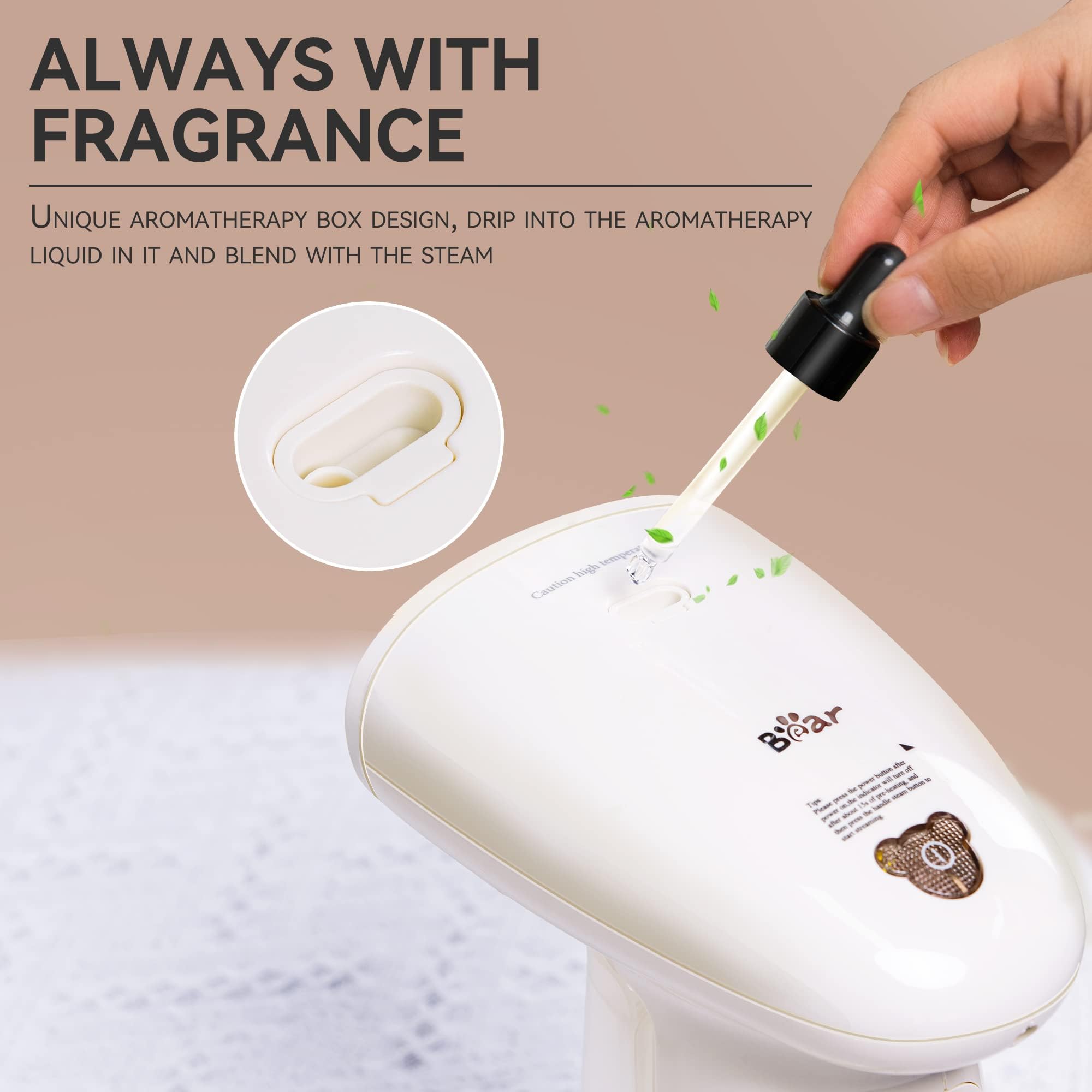 Bear Garment Steam Iron for Clothes 1300W Fast Heat-up Portable Steam Iron Handheld Lightweight Cloth Wrinkles Remover Travel Iron Mini Hand Steamer for Clothes Built-in Aromatherapy Box with Brush