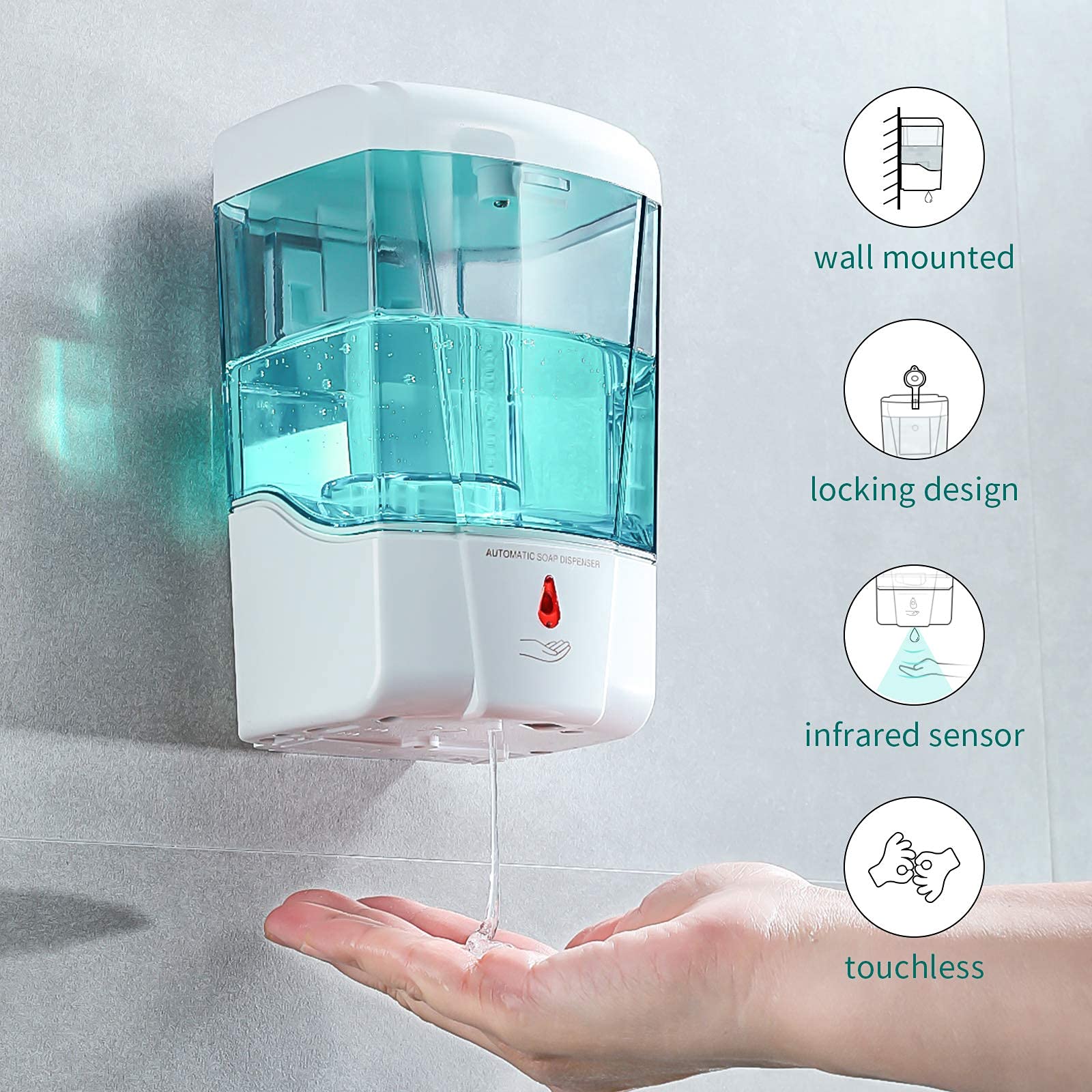 HASTHIP Automatic Soap Dispenser Wall-Mounted Infrared Disinfection Dispenser, Non-Contact Hand Sanitizer Dispenser, Suitable for Home, Bathroom,Kitchen, Public Places (700 ml)