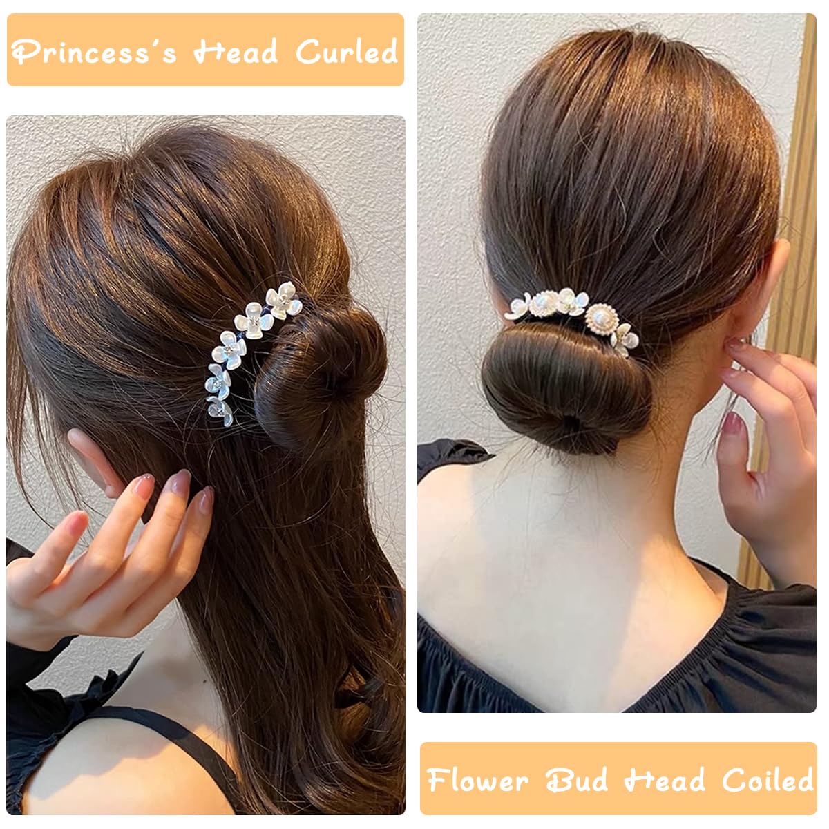 PALAY 4pcs Hair Bun Maker for Hair Flower Pearl Easy Hair Bun Shaper Stylish Rhinestone French Hairstyle Twist Hair Bun Accessories for Women Girls Daily, Party, Wedding